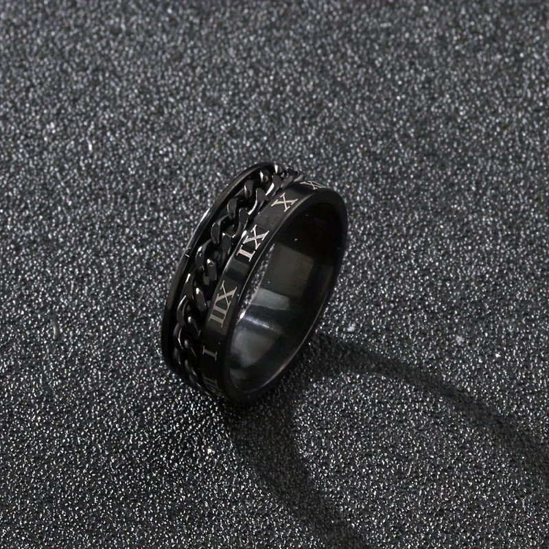 1pc personality style 201 stainless steel rotating chain ring with roman   engraving single ring for men fashionable gift jewelry Product details 5