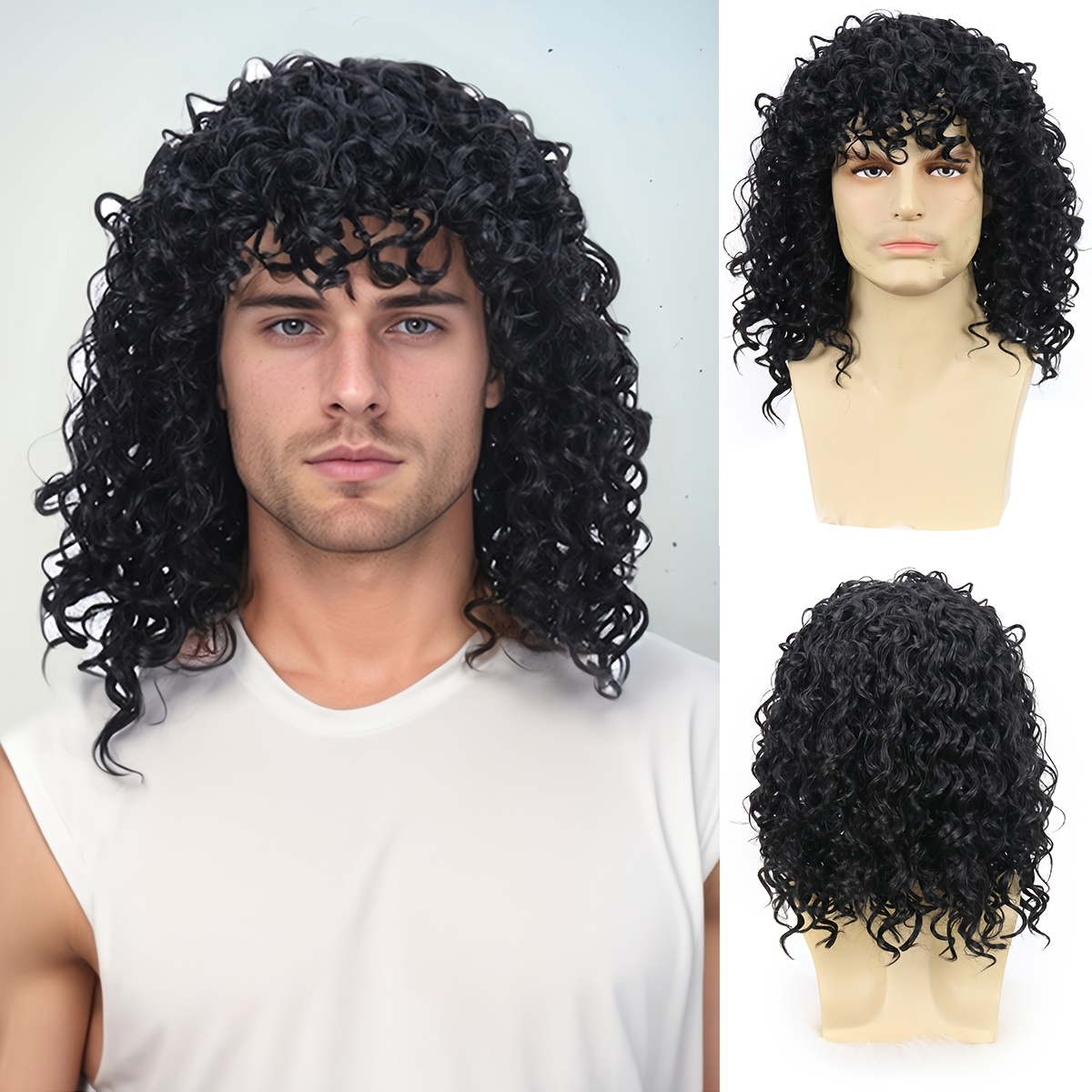 Short Curly Men's Wig Made Of Heat-resistant Synthetic Fibers, With A Density Of 130%, Featuring A Stretchy Breathable Net, Soft To The Touch, Breathable, Suitable For