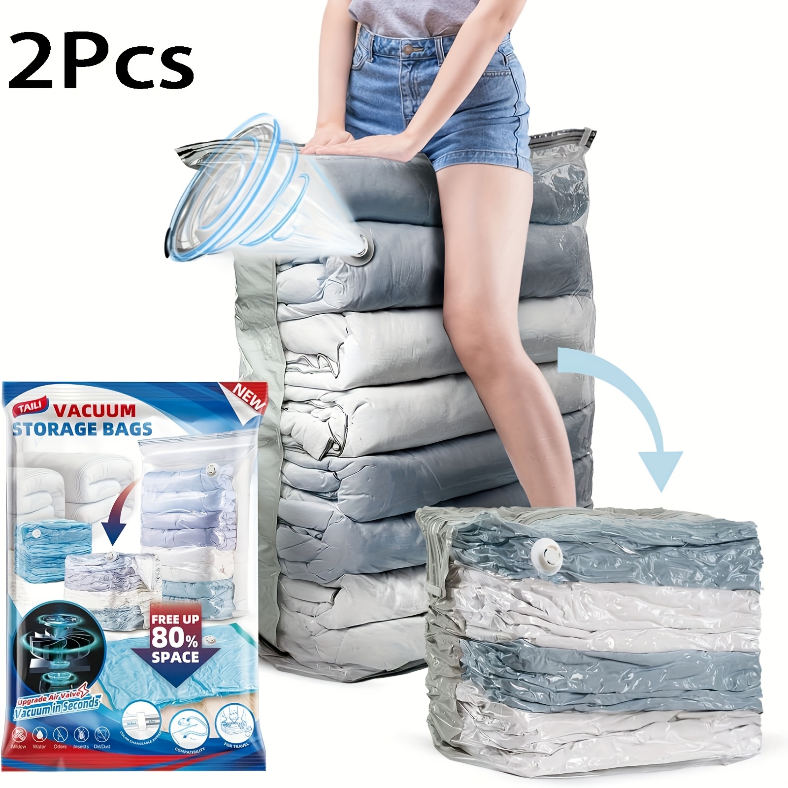 2pcs [extra Large Vacuum Storage Bags] Sizes 31x40x15 Inches, Saving 80% Of Wardrobe Space. Suitable For Storing Down Comforters, Blankets, Clothes, Quilts, Etc