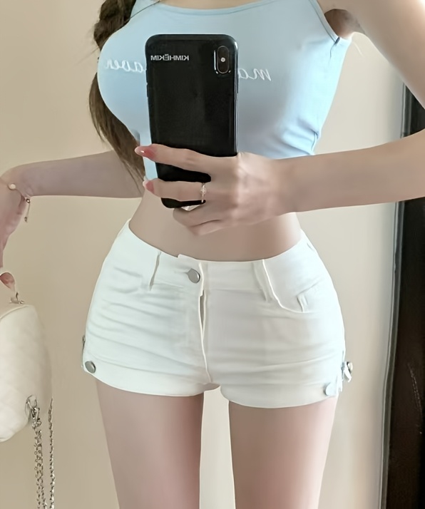 hot white skinny jeans shorts summer side zipper - Temu Canada