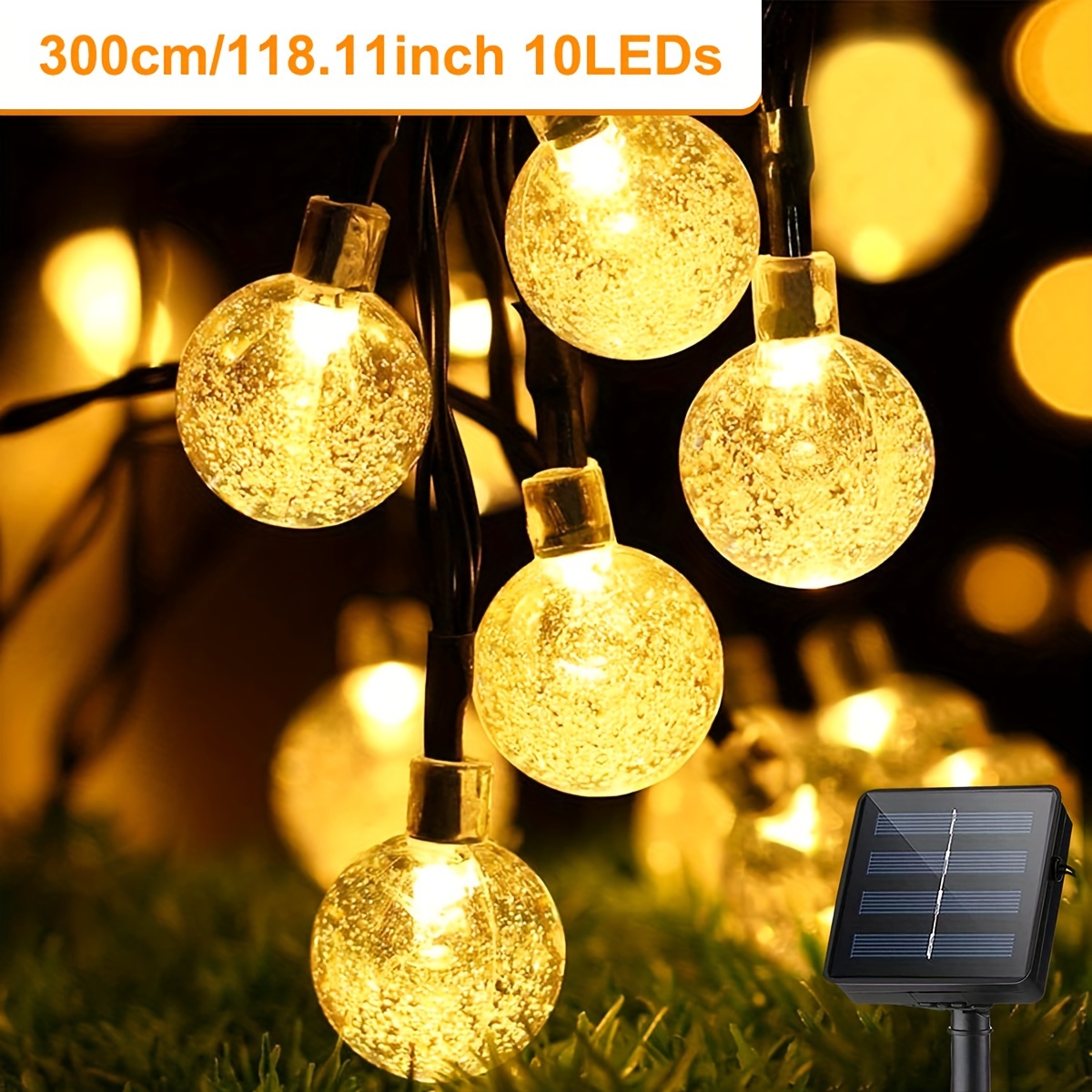 TEMU Solar String Lights, Fairy Lights, Solar Ip65 Large Bubble Ball String Lights, Large Crystal Ball Solar Garden Lights With 8 Functions, 10//100