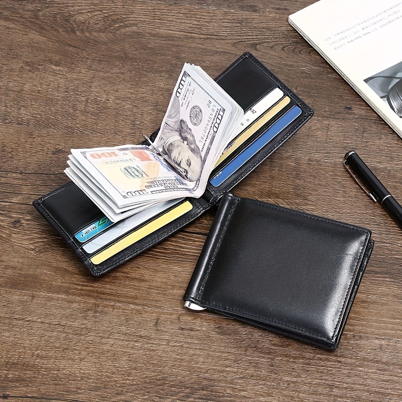 

Men's Genuine Leather Wallet - Ultra- Grain Cowhide, Multifunctional With Dollar Compartment And Multiple Card Slots, Sleek Black