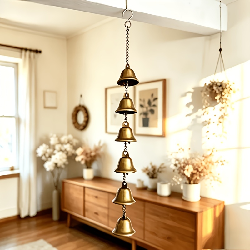 TEMU 6 Metal Bronze Iron Wind Chimes, Hand-assembled Into A String, Retro Design With Hooks For Easy Hanging, Suitable For Courtyards, Gardens And