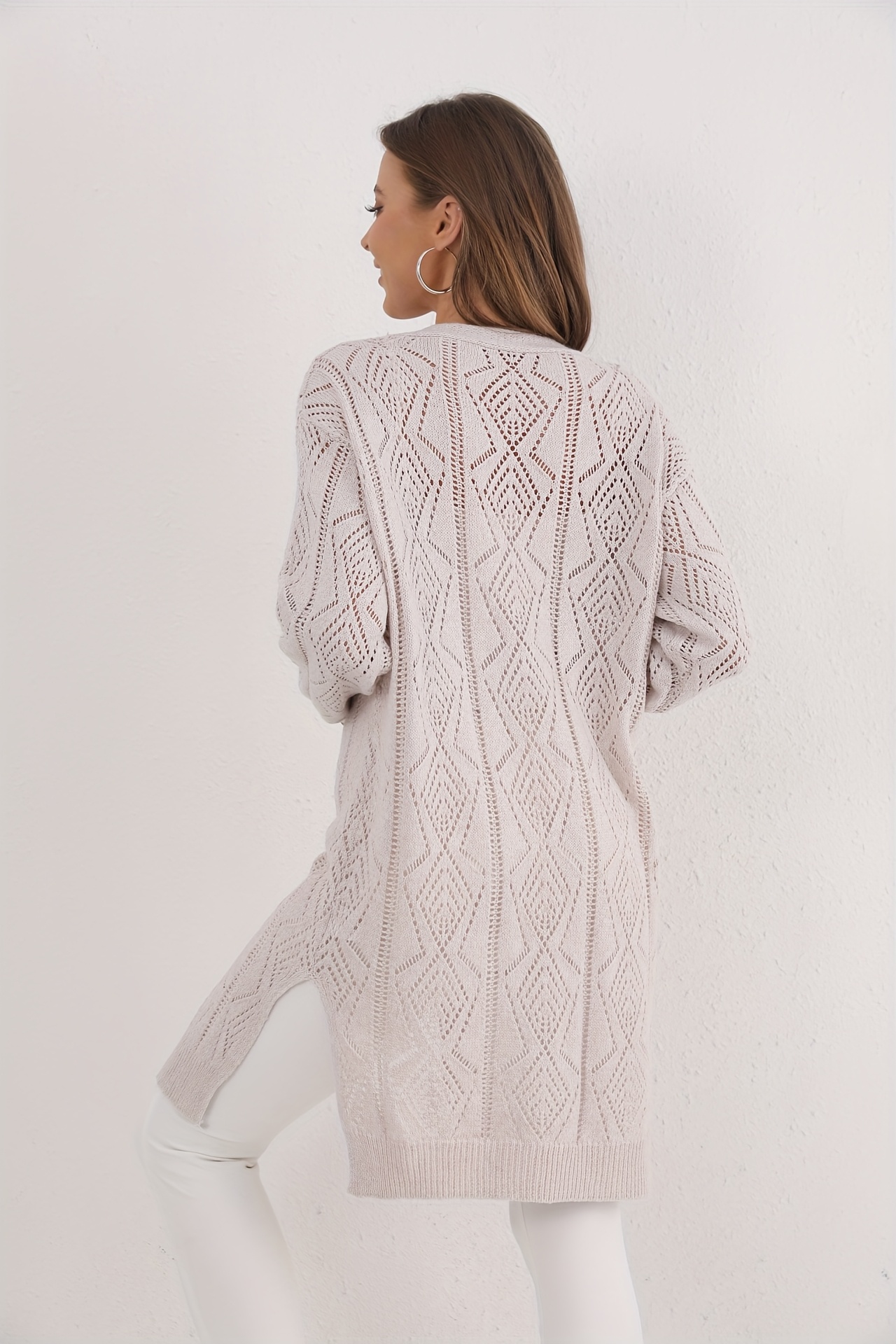 womens casual knit cardigan long sleeve v neck button up loose fit stretchy fabric     casual attire   cardigan knit construction knit cardigan details 4