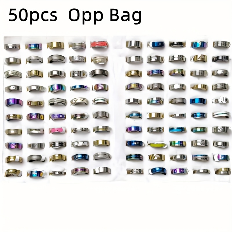 20/50pcs Per Pack, Assorted Styles, Stainless Steel Rings, Wholesale Rings, Sizes 17mm-21mm, Men's Rings, Wholesale