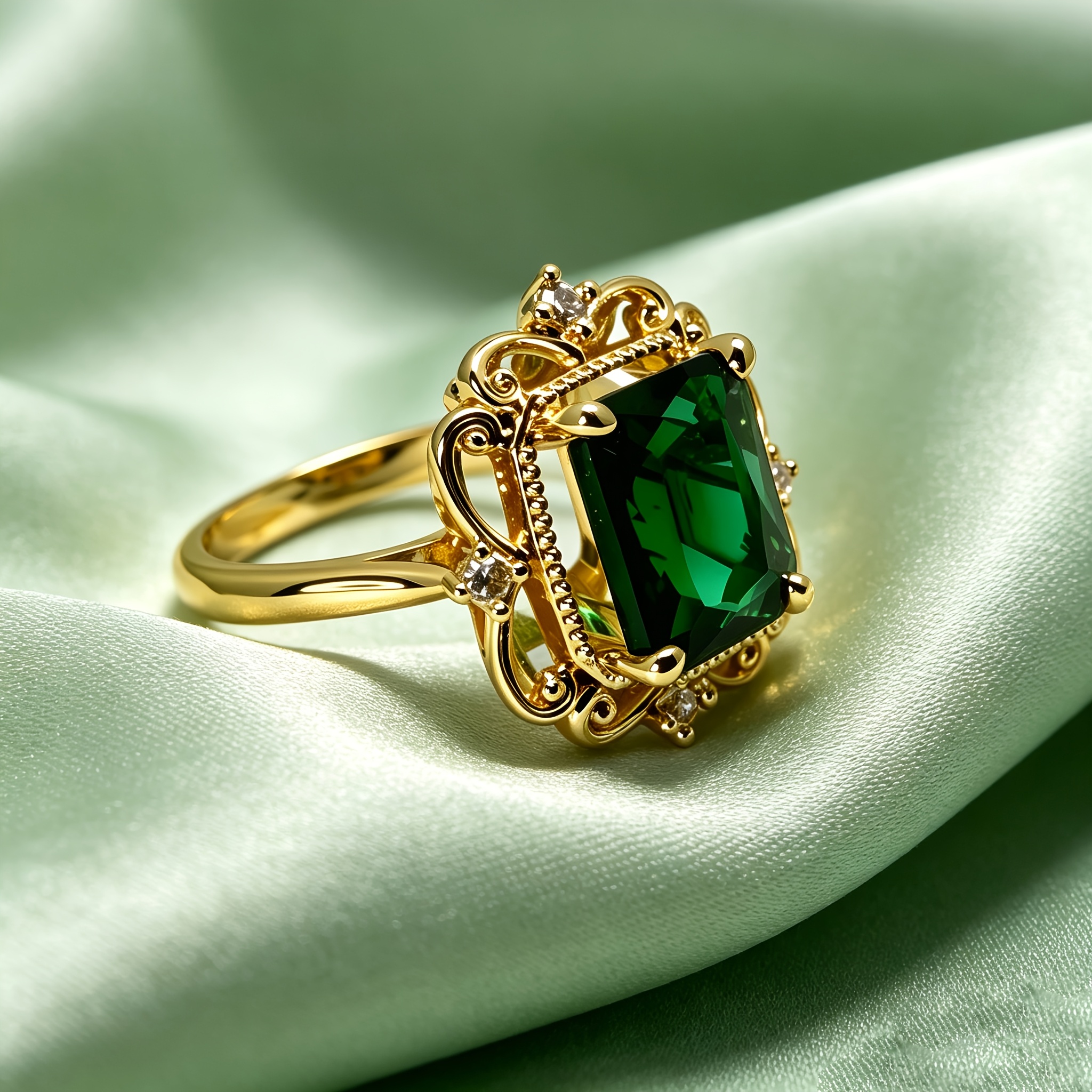 Retro Court Style Square Green Zirconia Ring