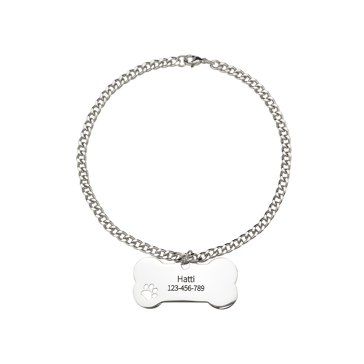 Custom Pet Name & Phone Number Dog Collar Necklace, Hip-Hop Style