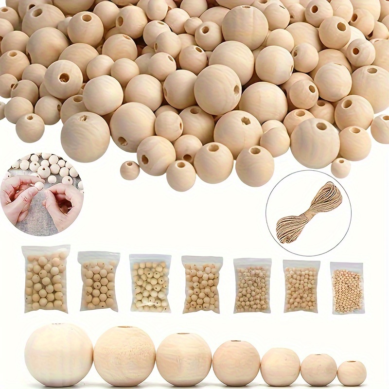 800 Handcrafted Wooden Beads In 7 Sizes, Wooden Beads In Bulk, 6mm, 8mm, 10mm, 12mm, 14mm, 16mm, 20mm, Bead Garlands, Lace Jewelry Making, Diy Christmas Farmhouse Decoration