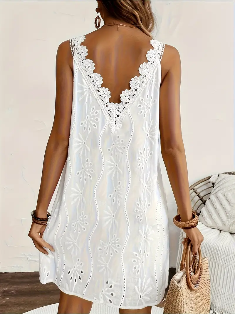 summer women s embroidered beach dress Steph Mini Dress, in Beachfront Embroidery Sundress Green Boho Sleeveless Woven Fabric Random Print Bodycon Non womens white summer a line