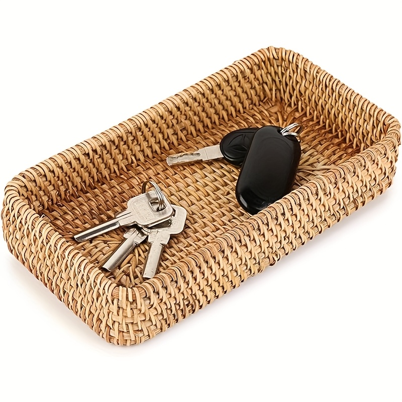 Wicker Key Tray, Woven Willow Entryway Decorative Basket, Coffee Table Storage Tray For Keys, Dressing Table, Candles, Ornaments, And Perfume., Non-food Contact