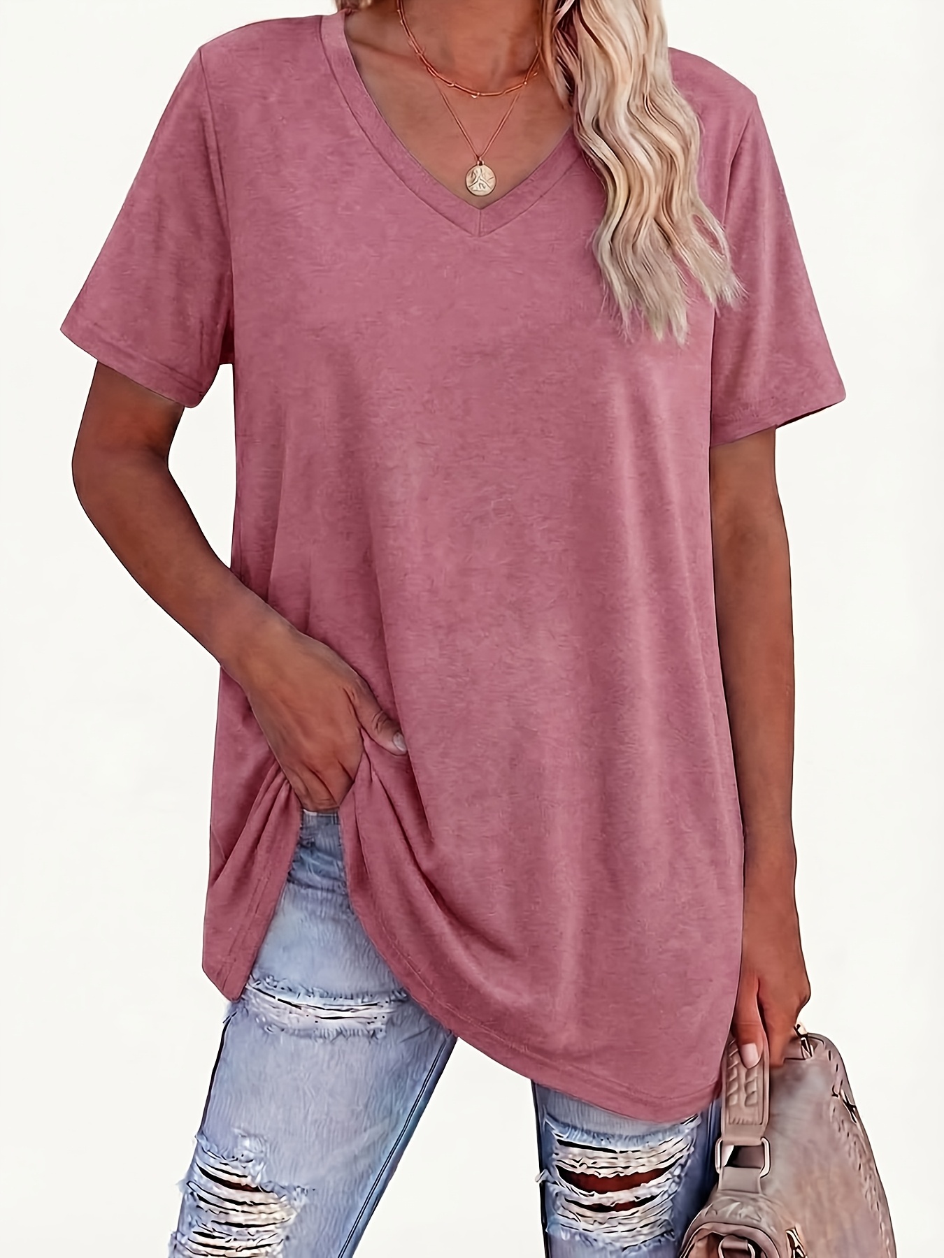 item picture plus size plus size womens v neck solid color t shirt