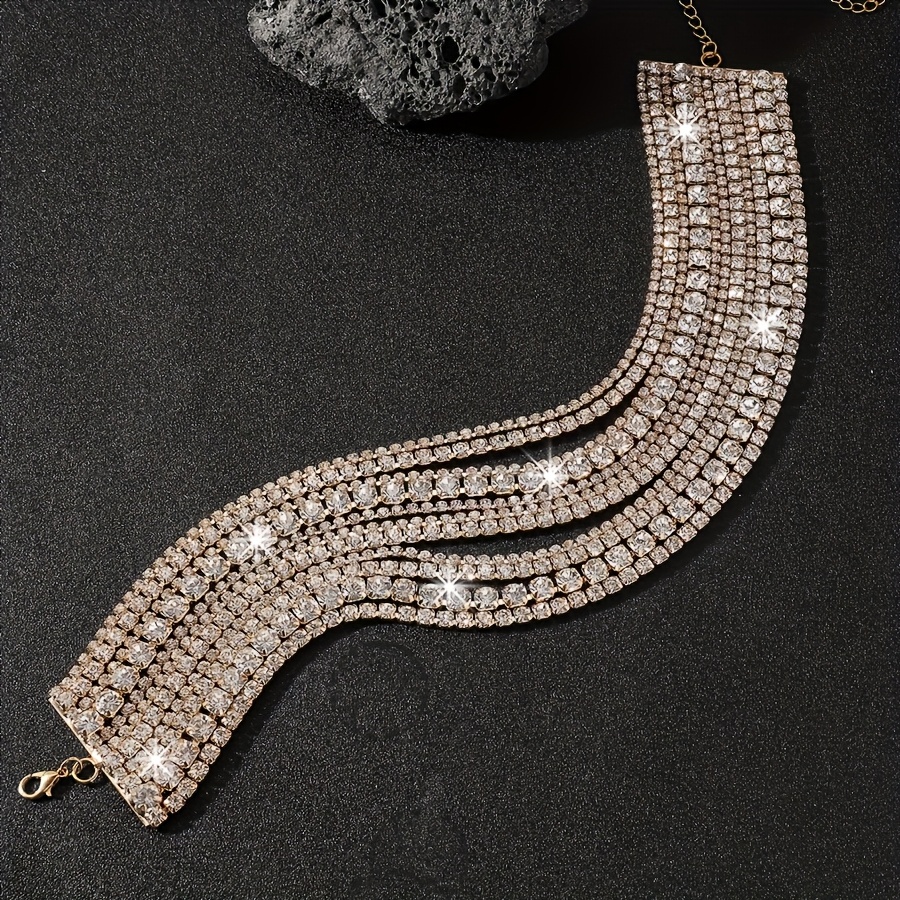 Layer Rhinestone Choker Necklace with Copper Base
