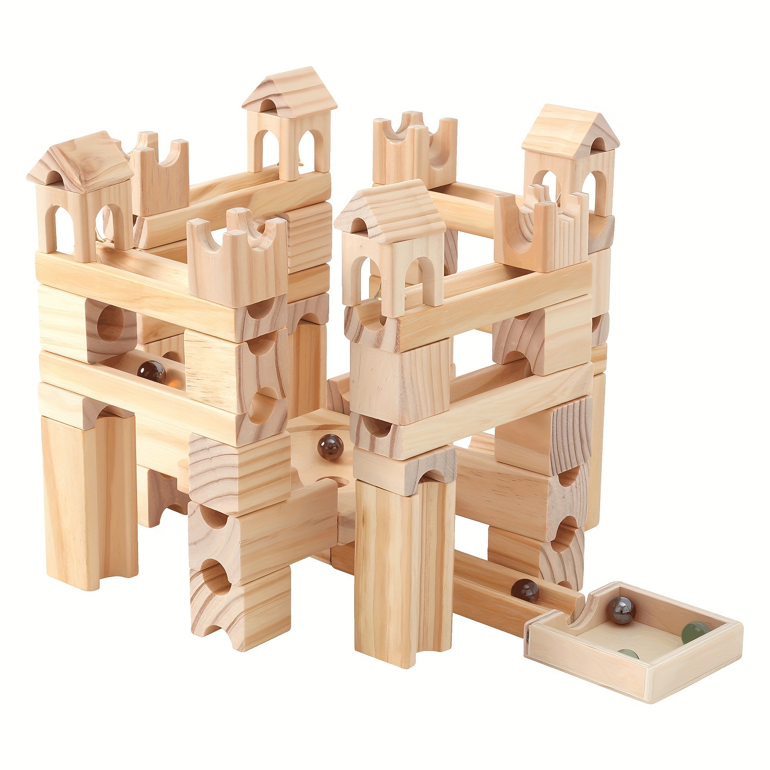 

Wooden For Kids 4-8, 80 Pieces Blocks Toys And Construction Play Set, Marble Track Game Toys Gifts For Boys Girls , Christmas Gift