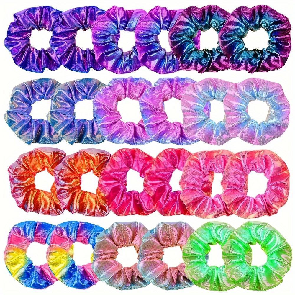 

24pcs Sparkling Metallic Hair Scrunchies Set - Vibrant Colors, Ponytail Holders For Women & Girls With Gift Bag - Gym, Dance Parties & Day, Hip Hop Style