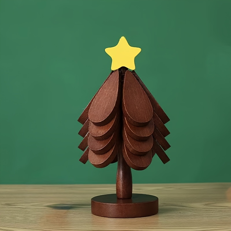 TEMU 1 Set Of Christmas Tree Trivets, 4 Leaves With Storage Rack, Solid Wood Trivets, High-temperature Resistant Table Mats, Solid Wood Tree,,