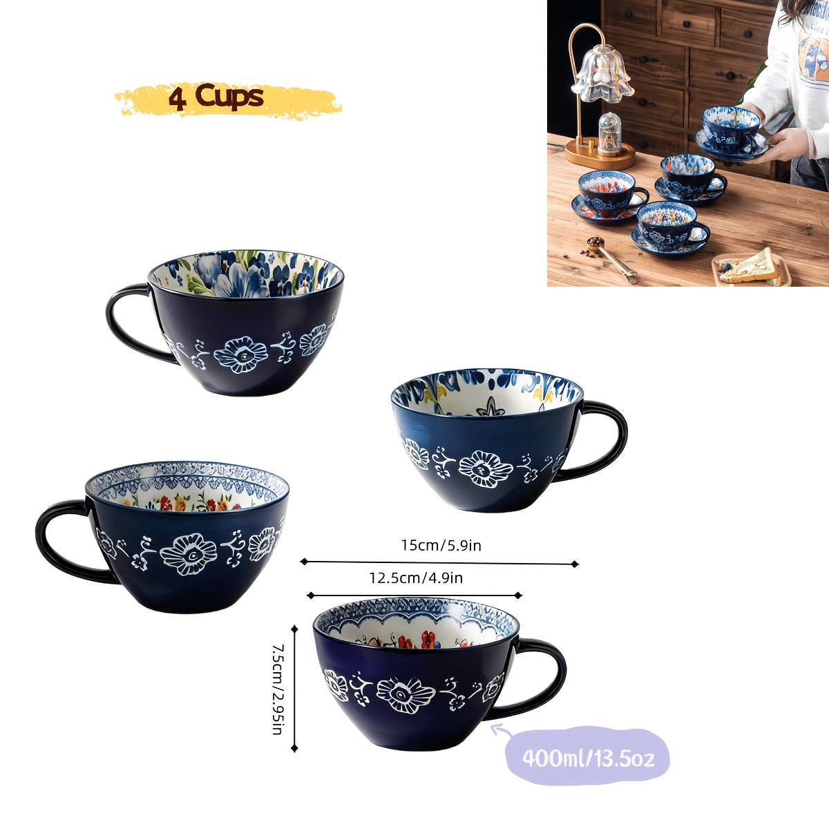 Image of 4pcs Set Of Polish Colorful Ceramic Breakfast Cups, Kitchen Tableware Set, Coffee Cups, Cereal Bowls, Milk Cups, And Mugs. Dishwasher And Microwave Safe, Ideal For Home, Restaurant, And Party Use