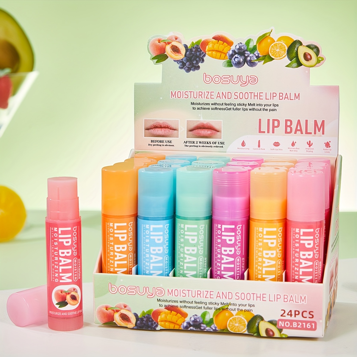 24pcs 6 kinds of fruit flavored lip gloss   lipstick party supplies gifts lipstick moisturizing and keeping lips hydrated throughout   lasting moisturizing and   lip mask valentines day gifts party supplies