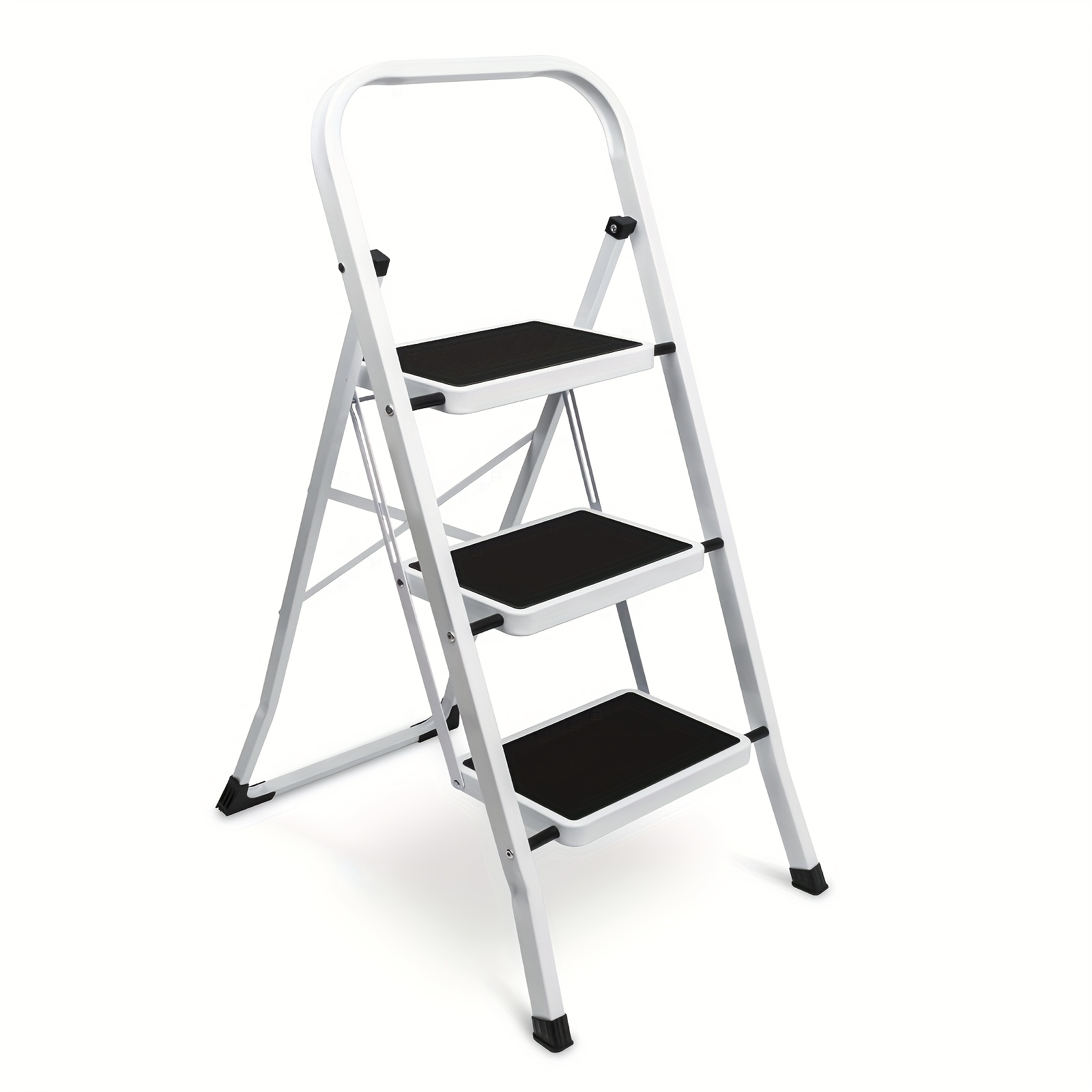 3 step ladder folding step stool with wide anti slip pedal 500lbs sturdy steel ladder convenient handgrip lightweight portable steel step stool