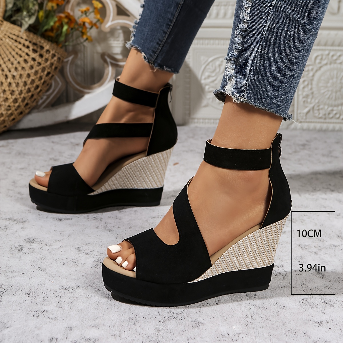 womens elegant high heel sandals with platform wedge olive green open toe zipper closure stylish strap design summer fashion fashionable footwear strappy sandals platform wedge details 0