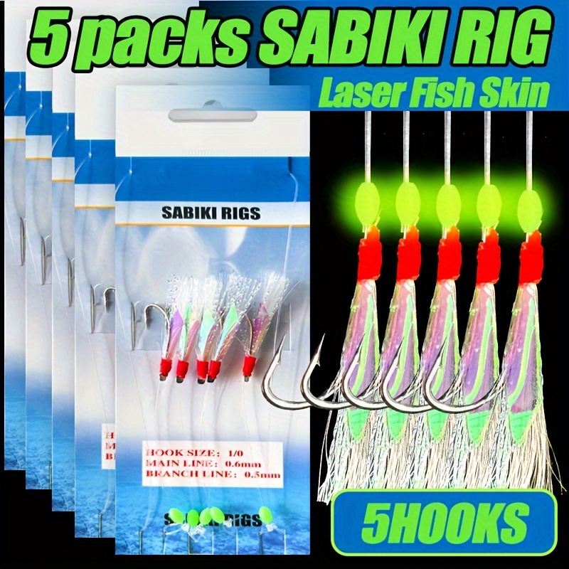 TEMU TAKBAS 1/3/5 Pack Juegos de Sabiki - Piel de Pescado Mackerel con Lámparas Luminosas, Insectos Biónicos, Ideal para Mackerel, , Bacalao, , | 5