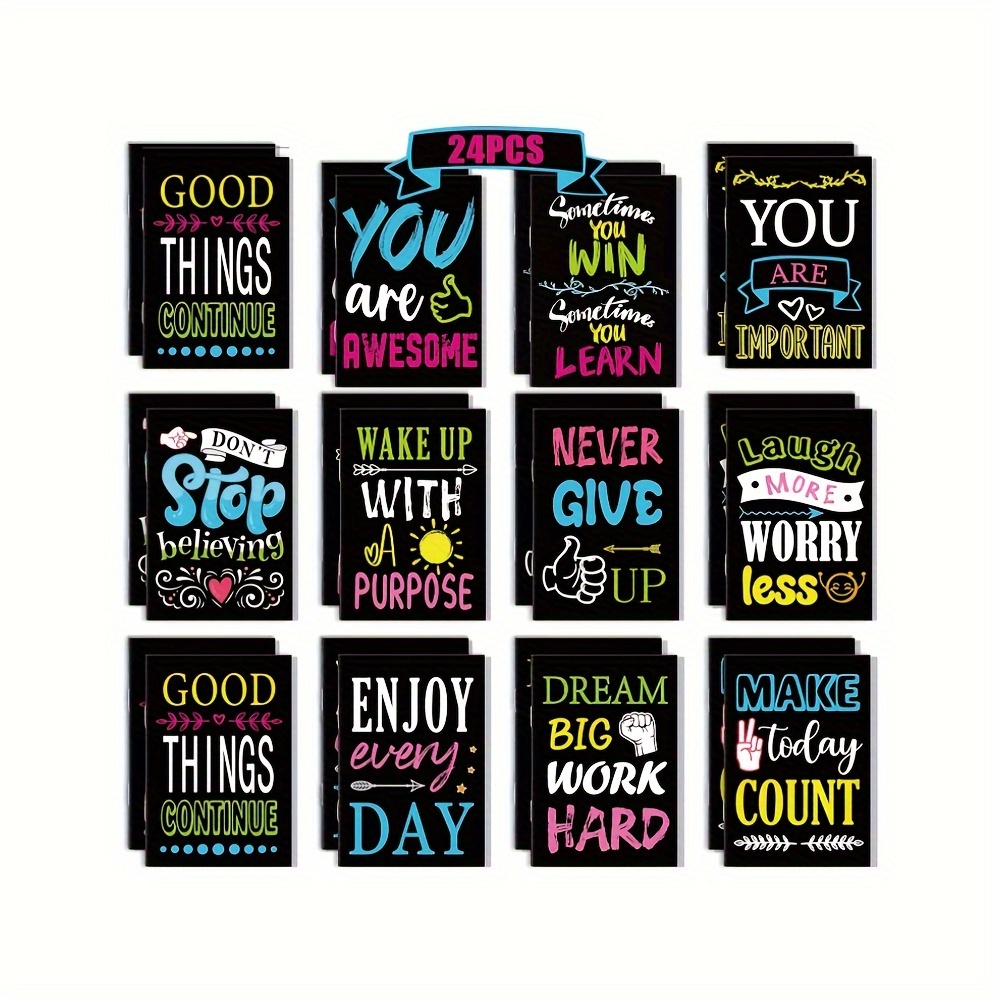 

24 Pack Mini Motivational Notebooks - Inspirational Journals Pocket Notepads For Birthday, Graduation, Appreciation Gifts, Office Party Favors - Paper, Universal Holiday, 14+ Years, 12 Unique Designs