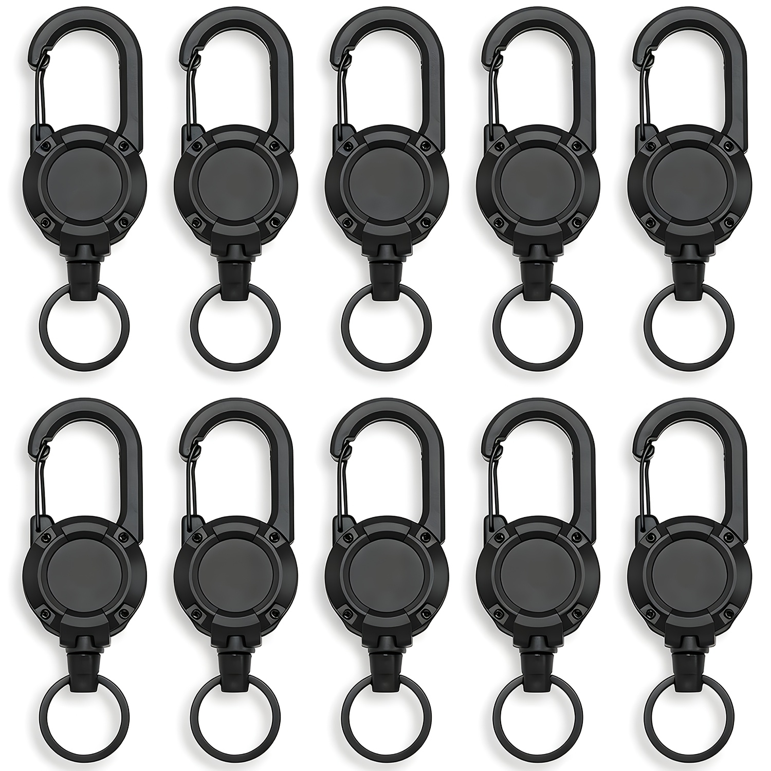 Image of Black Retractable Keychains - 10pcs - Badge Holder With 60cm Steel Cable, 200 Gram Pull Force And , For Keys, Id Cards And All Kinds Of Work Accessories