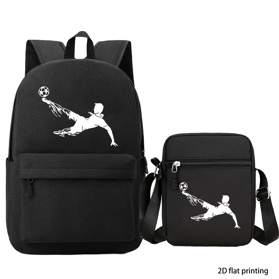 TEMU 2pcs Set, Football Printed Backpack, Large Capacity Casual Bags Set, Lightweight And Durable, Including Backpack And Crossbody Bag, Suitable For