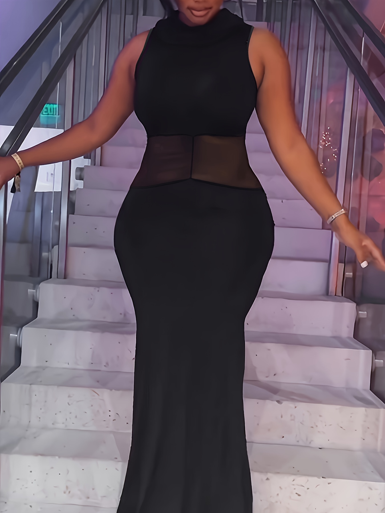 plus size, see through mesh semi turtleneck sleeveless dress - women'  clothing - Temu