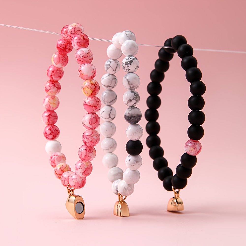 3pcs Stretch Bracelets with Heart Pendant, Colorful Set