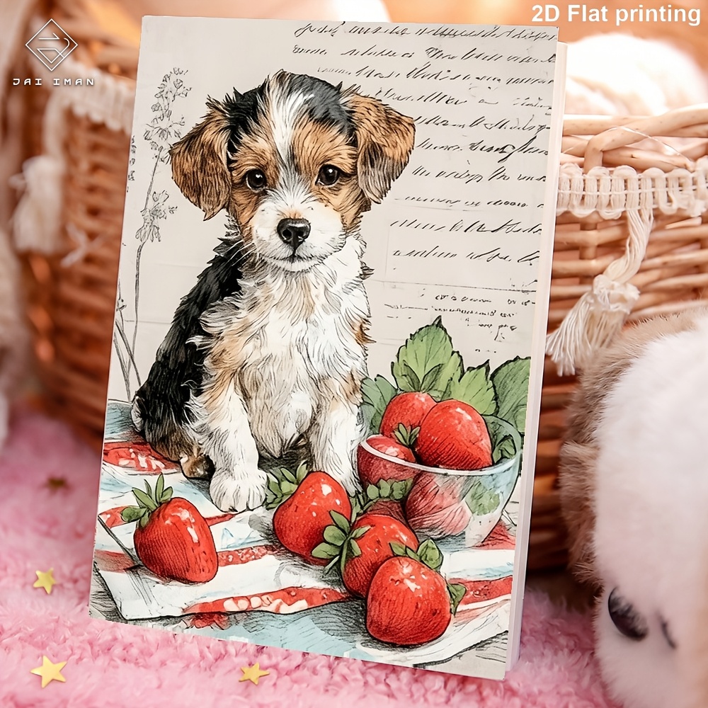 TEMU Jai Iman 96 Pages (non-repeating Patterns) A5 Size 2d Flat Vintage Pages With Dog Pets In Colorful Pet Journal Notebook For Diary Additions,