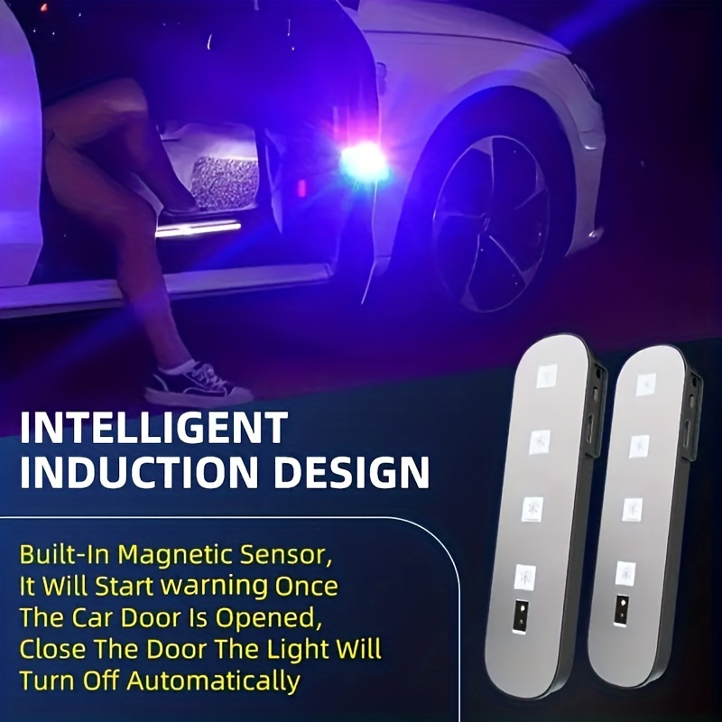 ワイヤレス車ドア LED 警告安全ライト誘導 RGB インテリア足元周囲雰囲気照明/自動感知ウェルカム/USB 充電色調 - Temu Japan