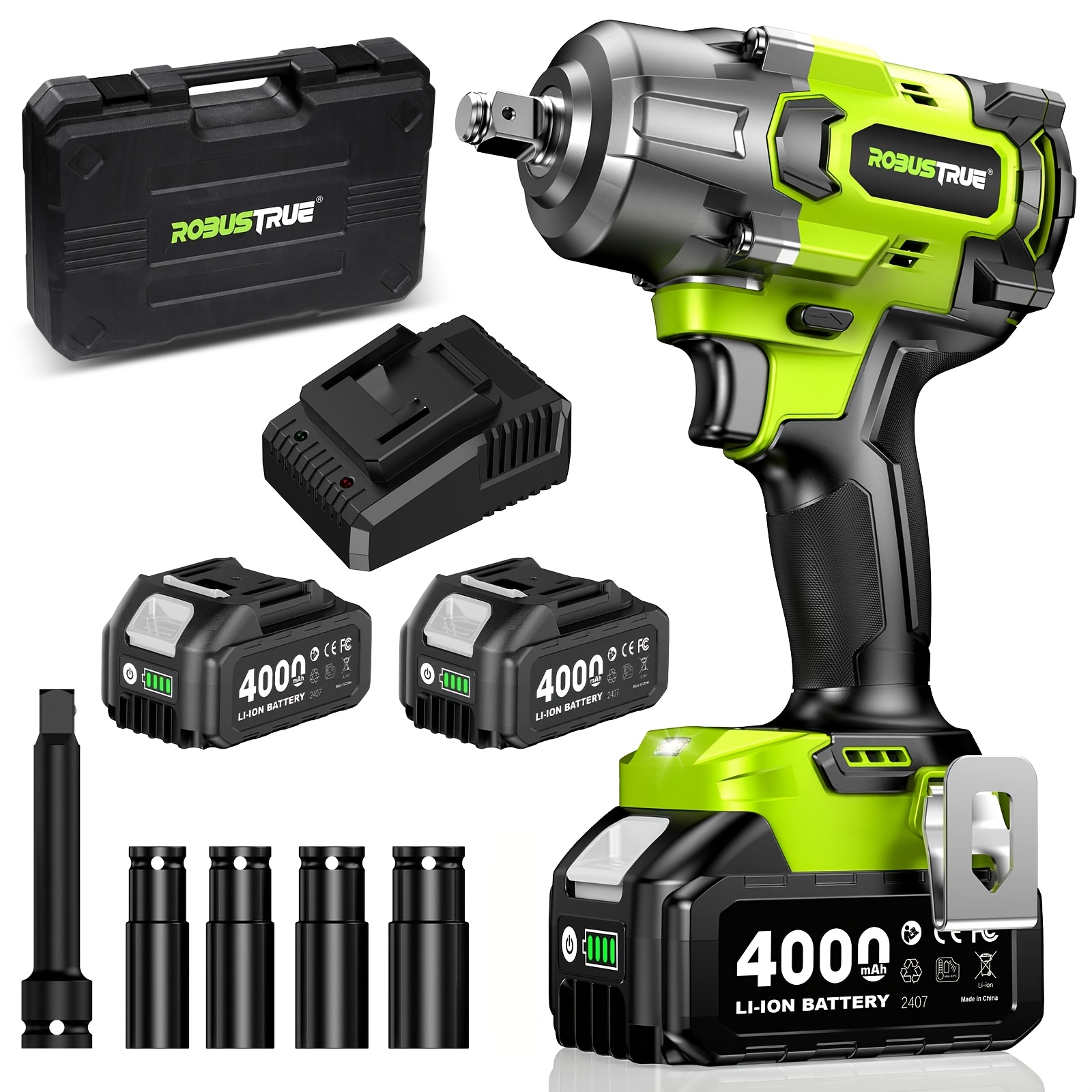 E-shop Robustrue Pro 21V Schlagschrauber | 1100N.M | 2×4.0Ah Akkus | Bürstenloser Heavy-Duty Schrauber für Auto, LKW, Landwirtschaft |