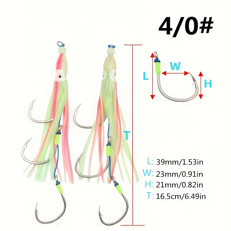 Image of 2pcs Sea Fishing String Hooks With Luminous Octopus Soft Bait High Strength Saltwater Fishing 3 Hook Tuna Striped Saltwater Fishing Hook Jig Assist Hook Tackle