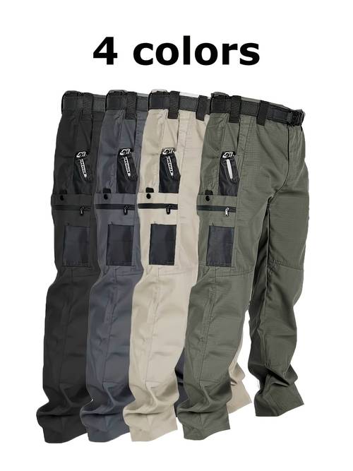 mens durable multi pocket cargo pants quick dry straight leg design for hiking casual polyester loose fit built in zippers and work outdoor pants pants polyester pants