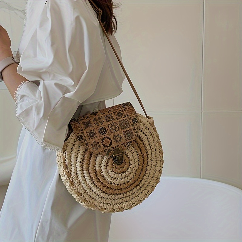 

Chic Flower Pattern Knit Crossbody Bag, Ethnic Style Shoulder Bag, Lightweight & Perfect For Beach And Travel