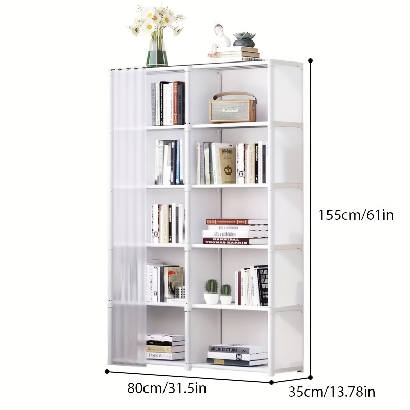 E-shop Großes Aufbewahrungsorganizer, Bücherregal, Kleiderschrank mit staubdichter Vitrine stabilen Regalen, praktischen Haken, aus Kunststoff, ohne ,