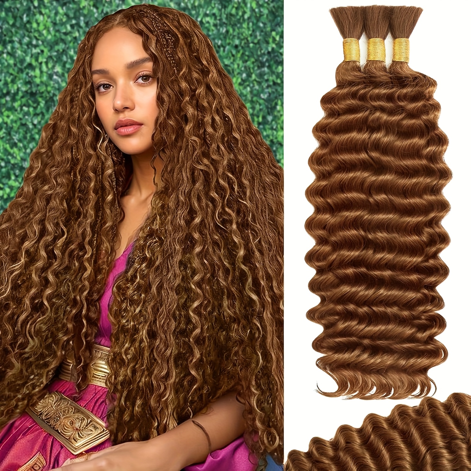 TEMU Extensions de cheveux tressés Bohémiennes à profondes pour grand volume, bouclées, mouillées et ondulées, 3 mèches à d'eau