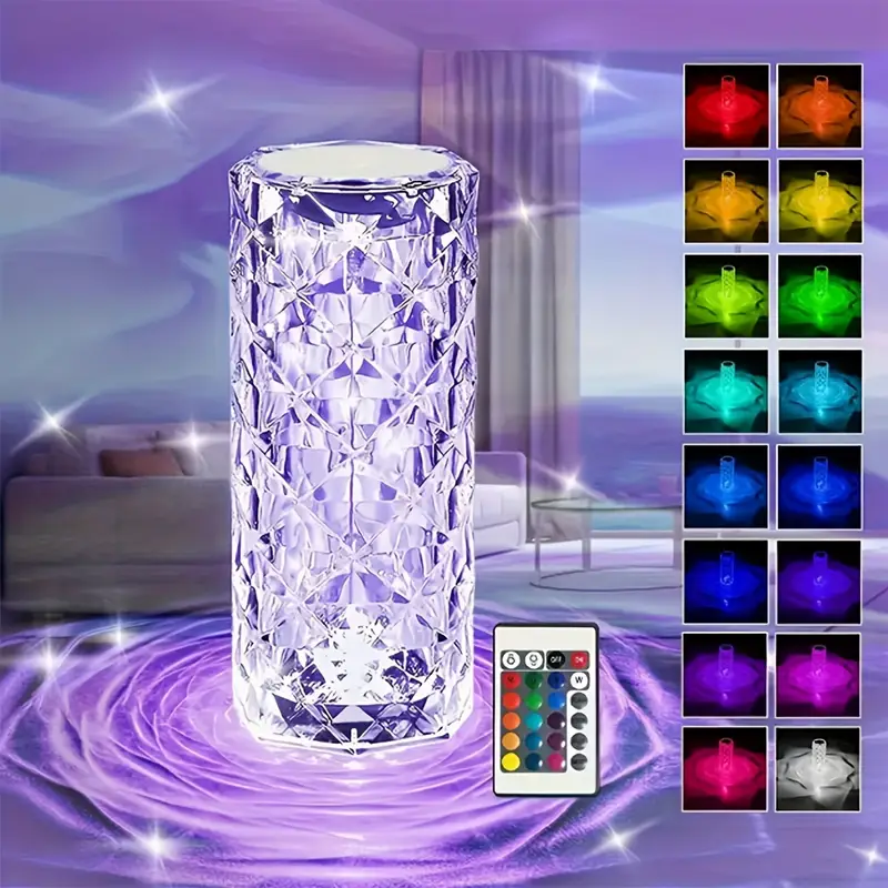 1pc usb rechargeable rose crystal table lamp 500mah lithium battery 3 color and 16 color remote control touch control with usb charging   atmosphere lamp bedroom atmosphere lamp room night light festival birthday gift essential good gift for   of   season Product details 0
