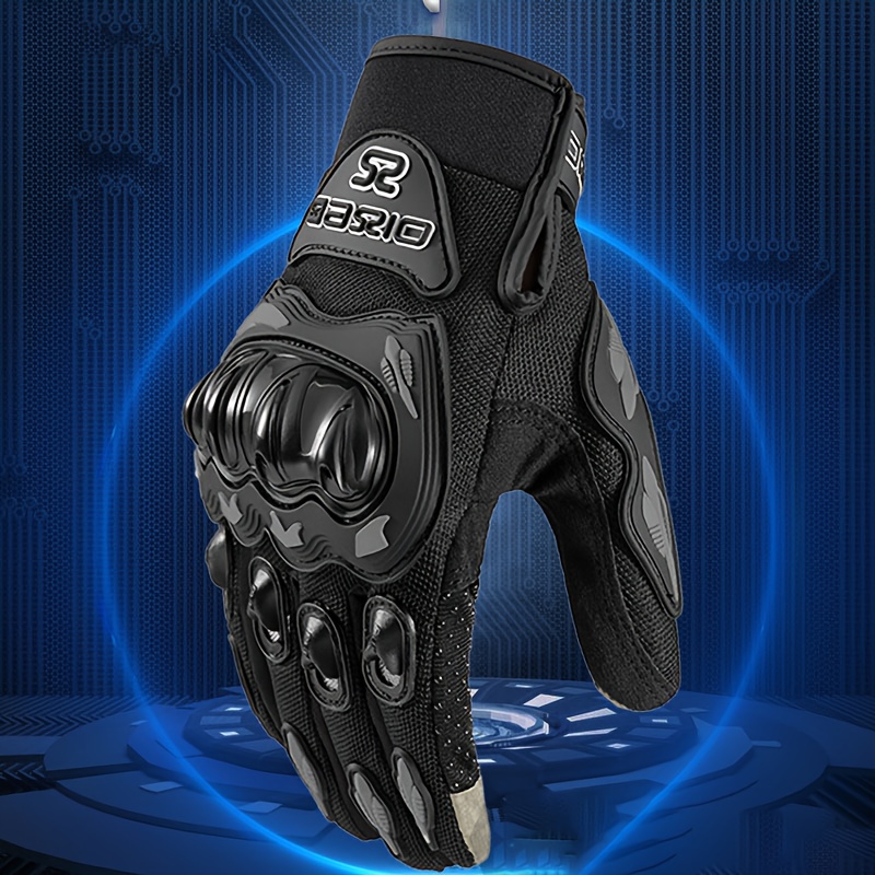 1 Pair Spring/Summer Motorcycle Riding Gloves - Breathable Mesh & Durable Synthetic, Adjustable Hook & Loop Closure, Ergonomic Design for Enhanced Grip & Comfort, with Accents, Motorcycle Riding Gear, Outdoor Sports Gloves, Sleek Glove Design
