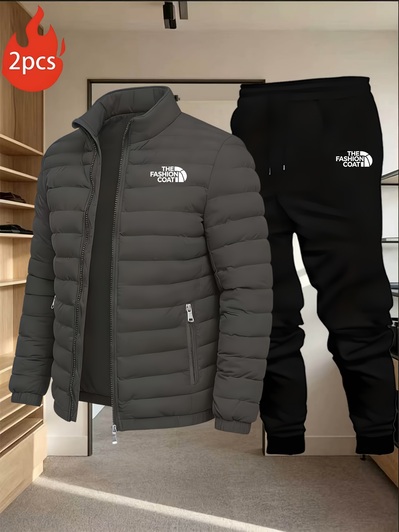 Cross-Border Winter Men's Padded Jacket 2pcs Set