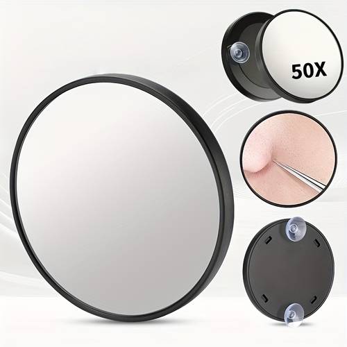 1pc 50x magnifying suction cup makeup mirror handheld design with strong suction cup suitable for bathroom vanity perfectly to 3 functions beauty hair removal skin care no batteries required elegant handle enhances experience