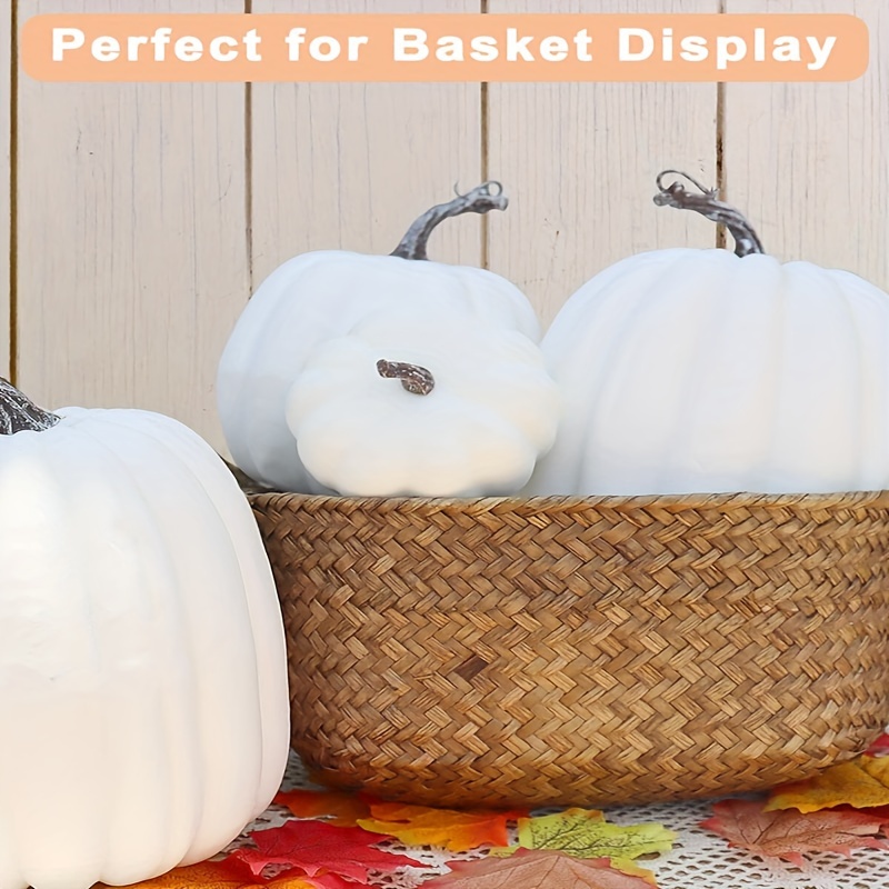 

Large White Decorative Pumpkins, Set Of 2 - Plastic Faux Foam Pumpkins For Fall, Autumn, Halloween & Thanksgiving Table Centerpieces, Seasonal Basket Display Decor, Indoor Use Without Electricity