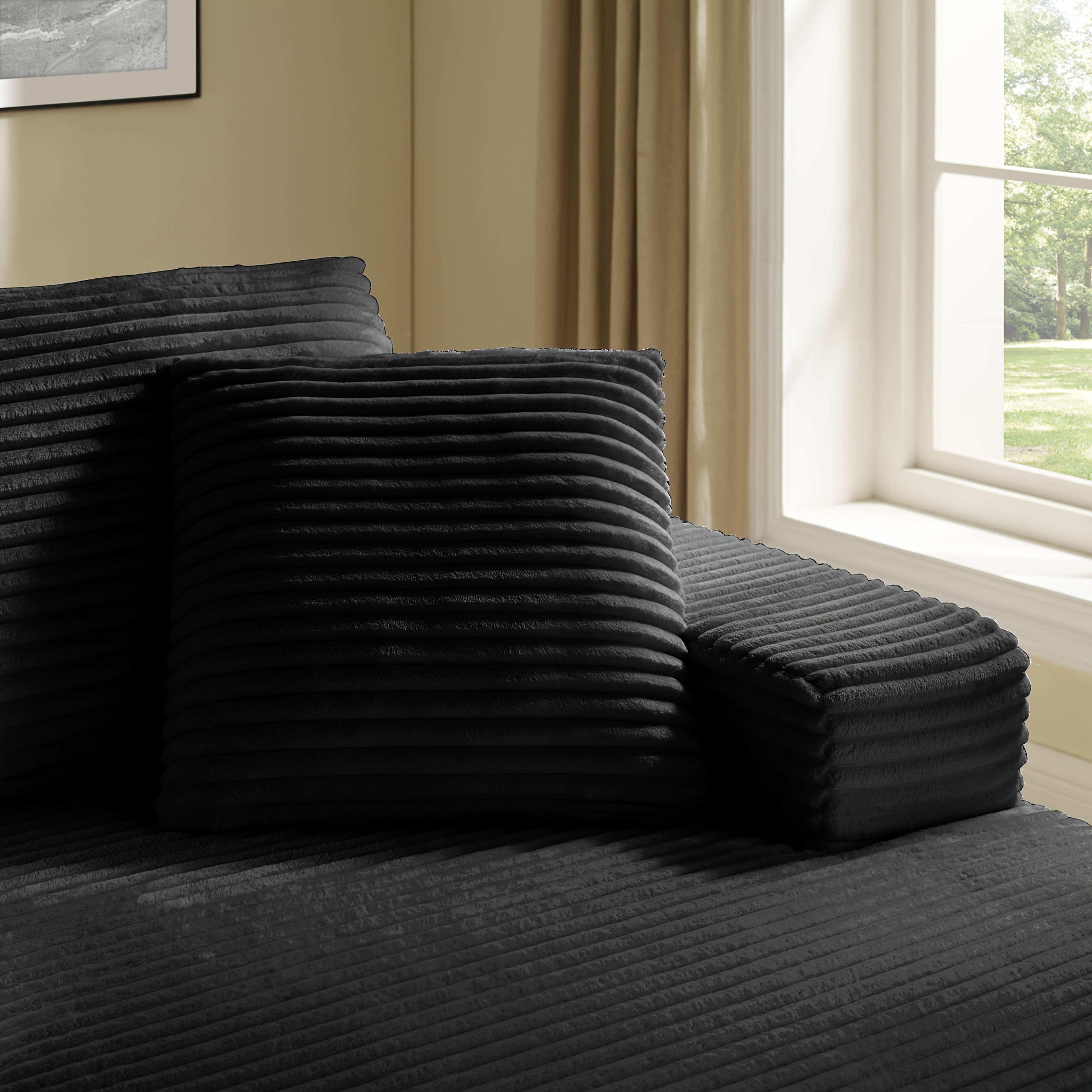 51-inch Oversized Boneless Lounge Chaise Recliner - Corduroy Sofa with Pillows and Armrests | Deep-Seat with High-Density Foam Cushion | U-Shaped Folding Sofa Bed for Living Room, Apartment, Bedroom | No Assembly Required | Available in Beige