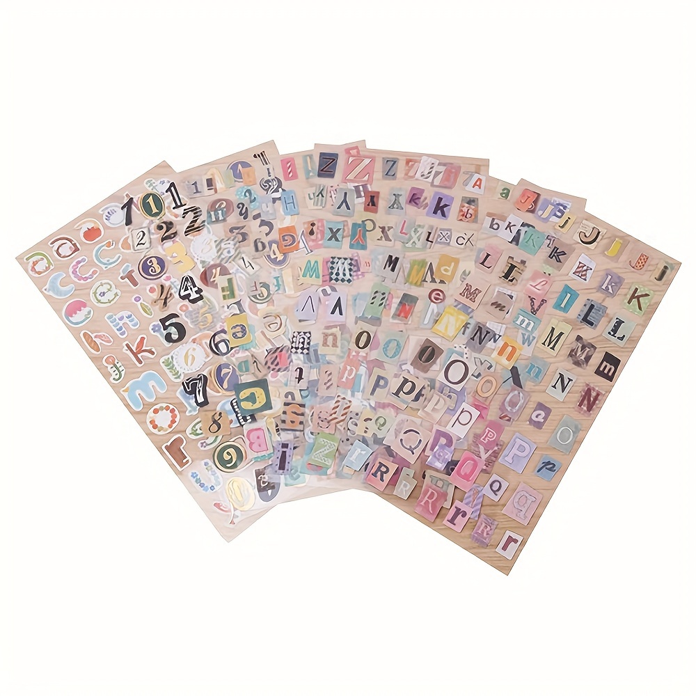 

Lot de 6 Feuilles d'Autocollants Rétro avec Alphabet Anglais et Chiffres pour Décoration d'Album de Journal DIY, Autocollants Décoratifs Faits Main pour Scrapbooking