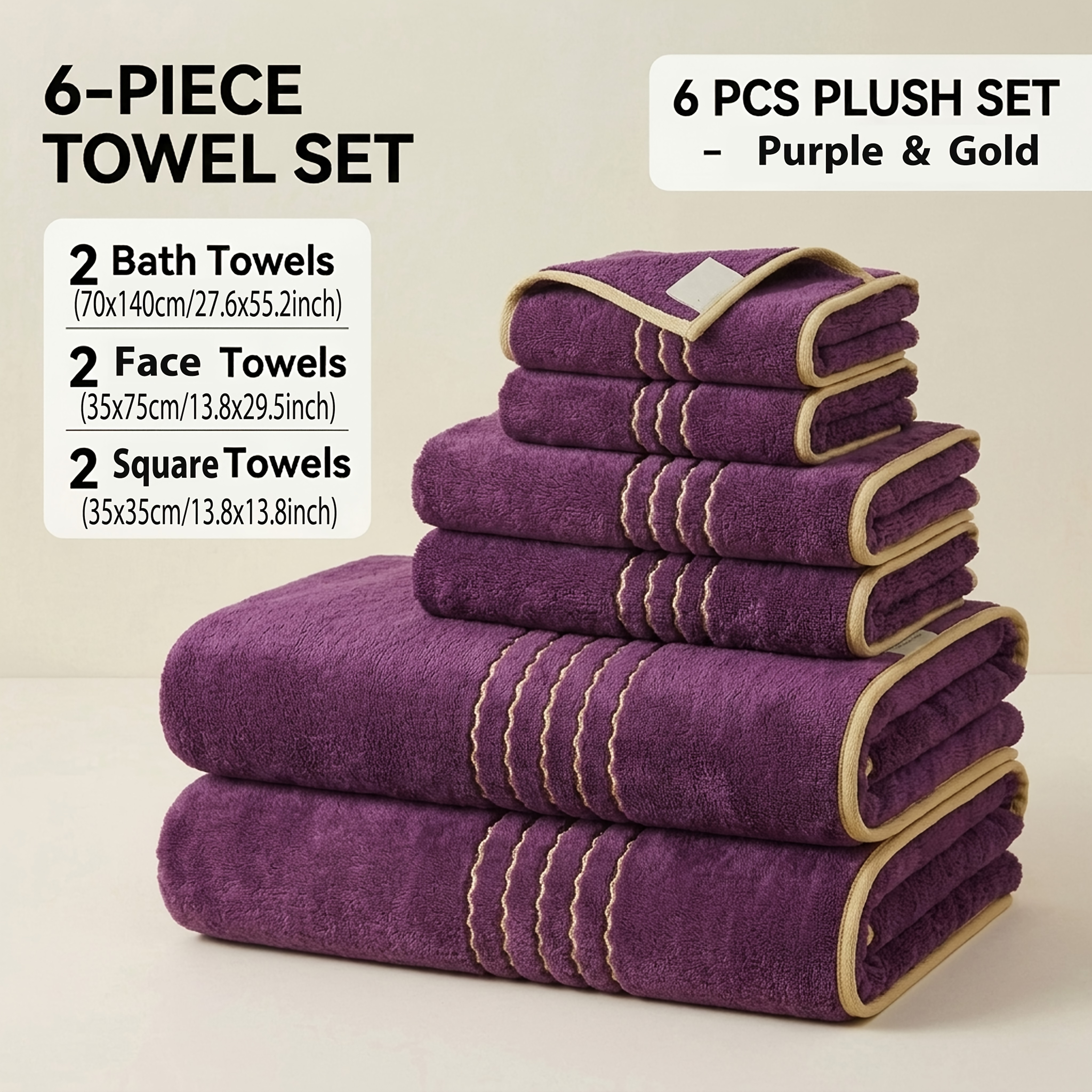 TEMU 3/6/12pcs Coral Fleece Towel Set With Gold-trimmed Embroidery. Soft, Quick-drying, And Absorbent. Perfect For Home, Hotels, Spas, Gyms, And