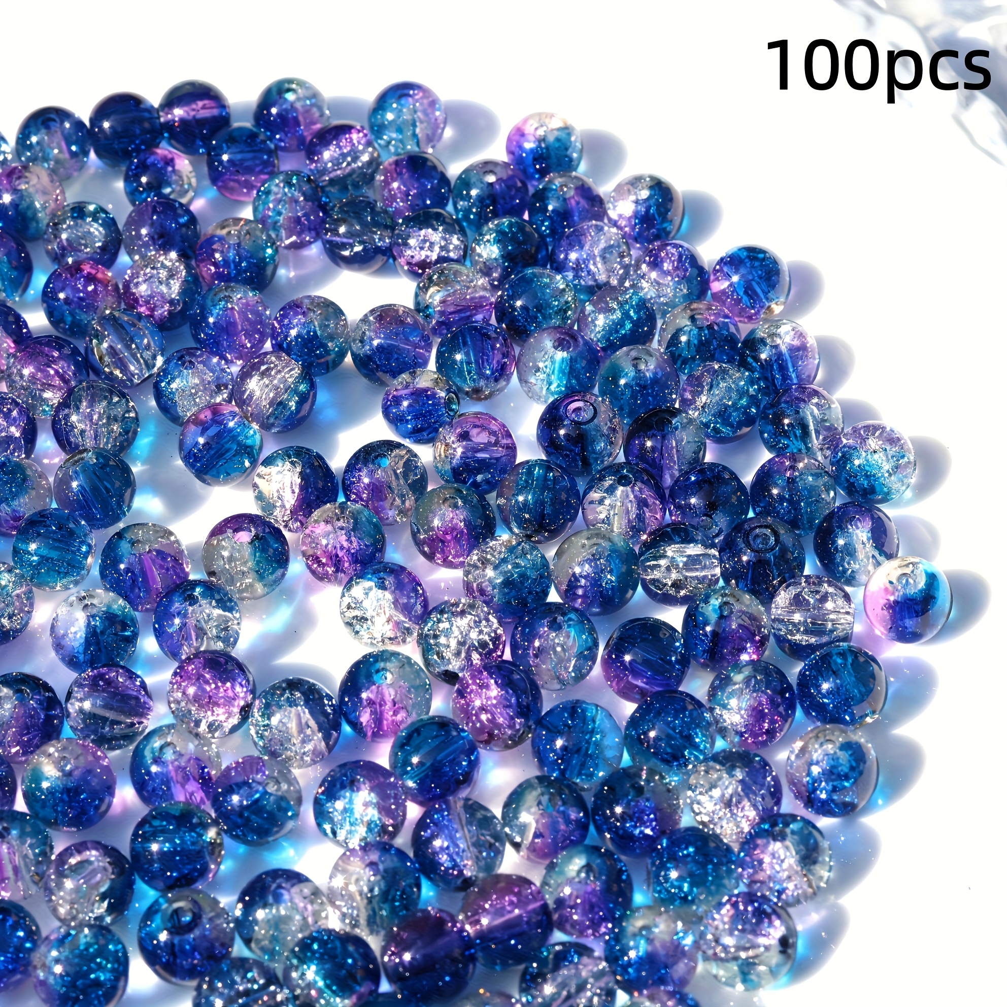 Image of Themed Snowflake Cracked Acrylic Beads - Blue And Purple 8mm, Perfect For Jewelry, Bracelets, Necklaces, Earrings, Keychains Phone Additions, Jewelry Making Supplies