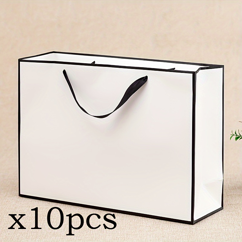 

10pcs Paper Tote Bags With Black Accents - Ideal For Retail, Gifts & Merchandise Packaging