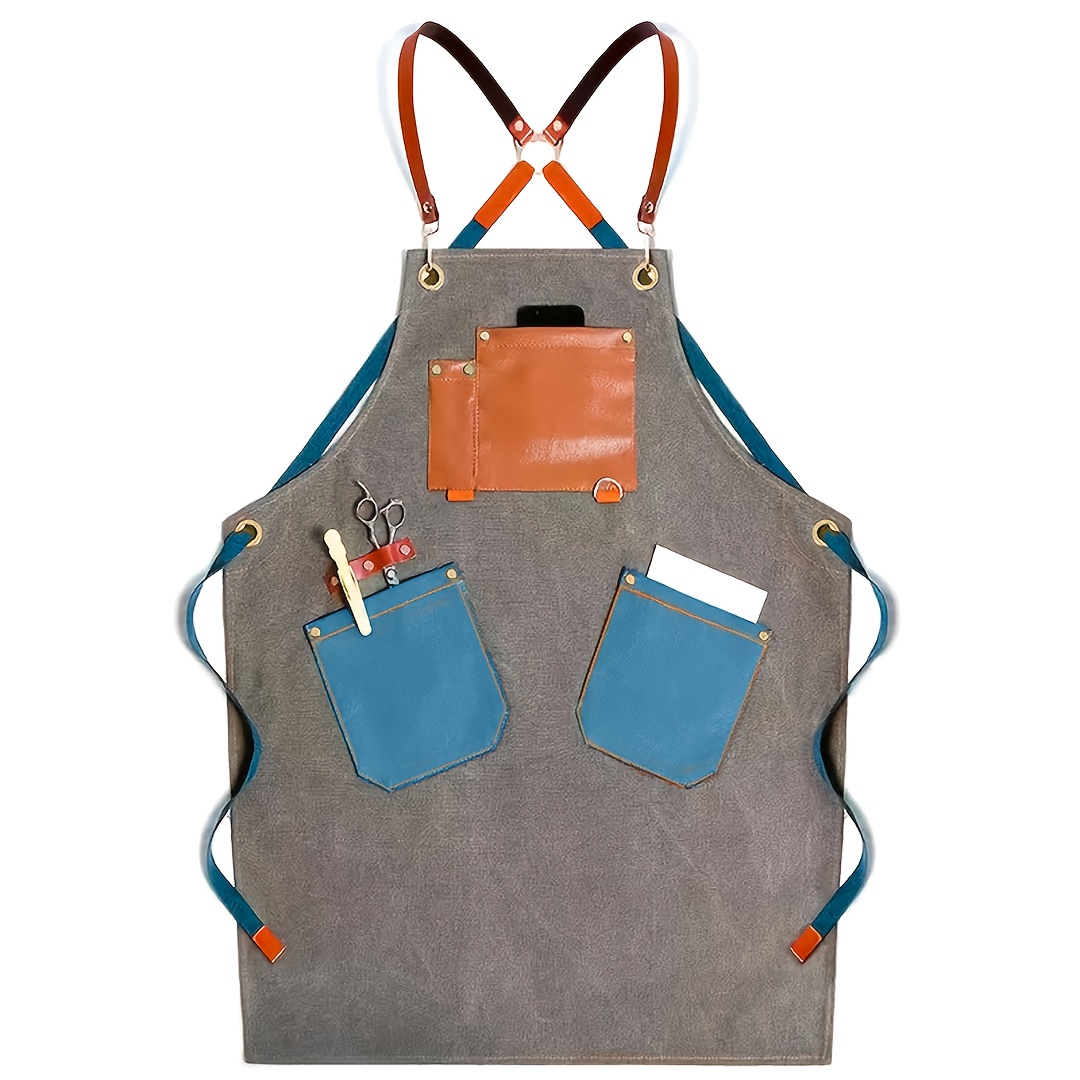 Vintage Style Utility Work Apron with Pockets - Durable Polyester, Adjustable Straps & Multiple Pockets for Crafters, Baristas, Gardeners, Hair Stylists - Comfortable & Functional Daily Workwear, Apron for Work, Gardeners' Gear, Classic Apron Design, Sturdy Construction