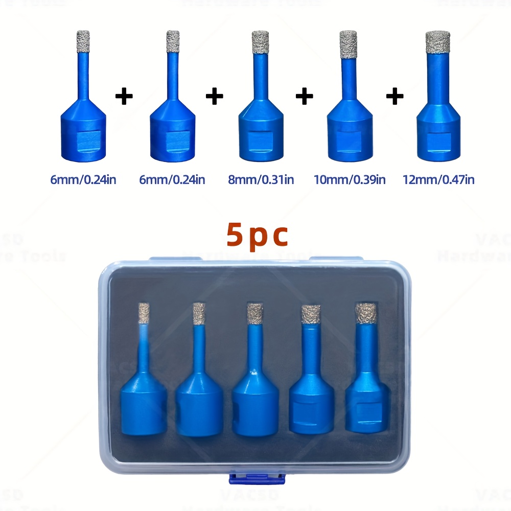 Diamond Core Drill Bit, 5pcs 6/6/8/10/12mm Diamond Tile Drill Bits With M14 Thread, Vacuum Brazed Diamond Drill Bit For Porcelain Tile Ceramic Granite Masonry