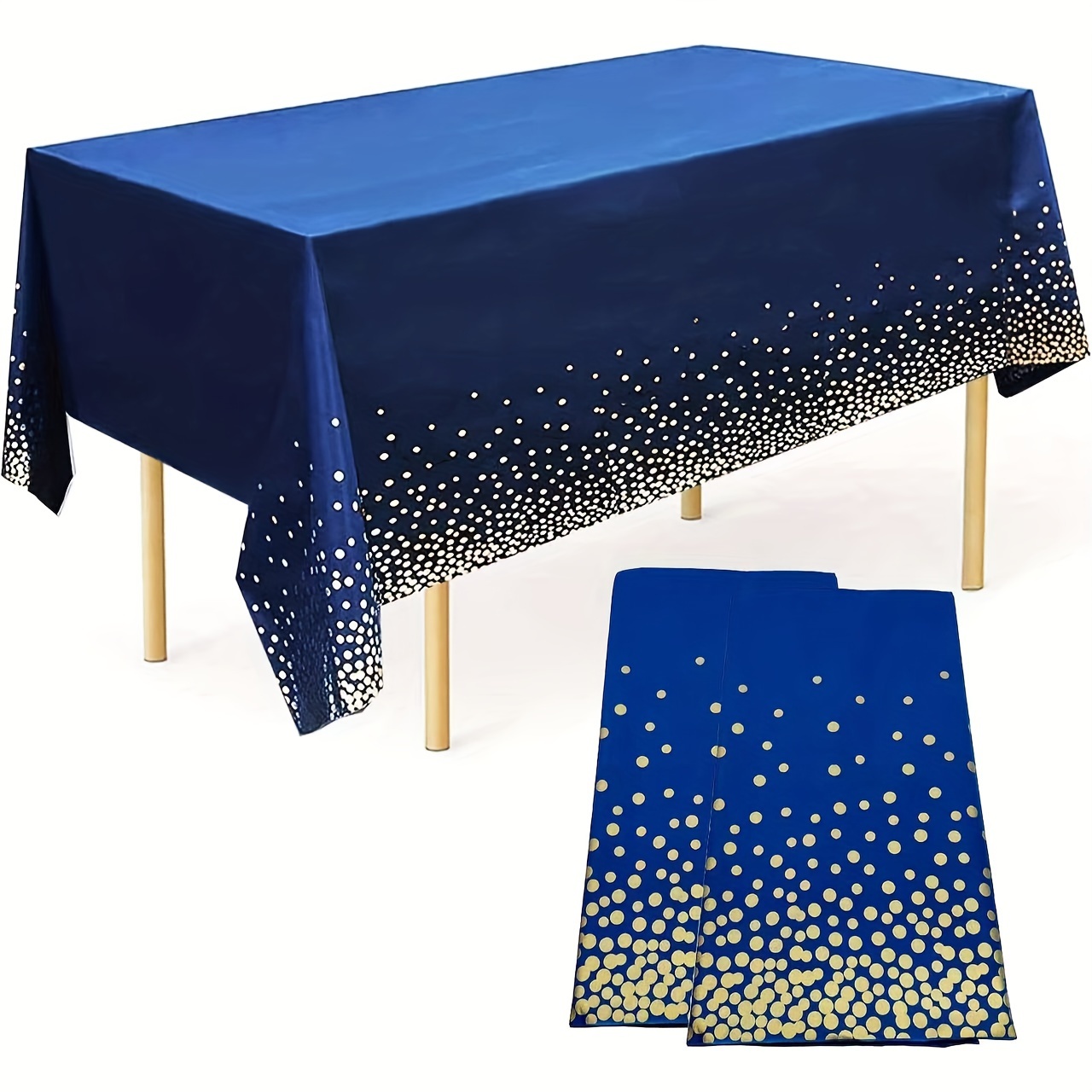 

2 Pack, Blue And Golden Plastic Tablecloth, 54 Inch X108 Inch Rectangular Disposable Dot Party Table Cover, Suitable For Birthday, Graduation, Restaurant, Wedding Decoration Tablecloth